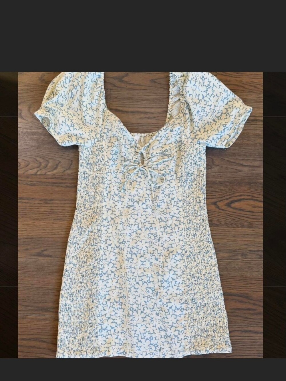 Billabong Light Blue and White Floral Smocked Mini Dress